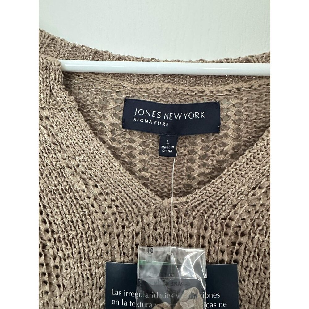 NWT Jones New York Signature V-Neck Open Knit Sweater Oatmeal Size L Boho Chic - Picture 3 of 8